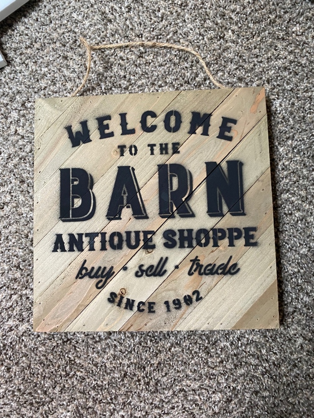 Handmade wood welcome to the barn antique shop wall hanging
